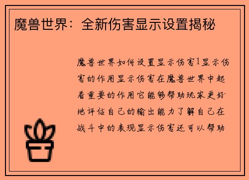 魔兽世界：全新伤害显示设置揭秘
